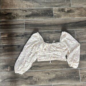 Wild Fable White Crop Top White Floral Purple Size Small